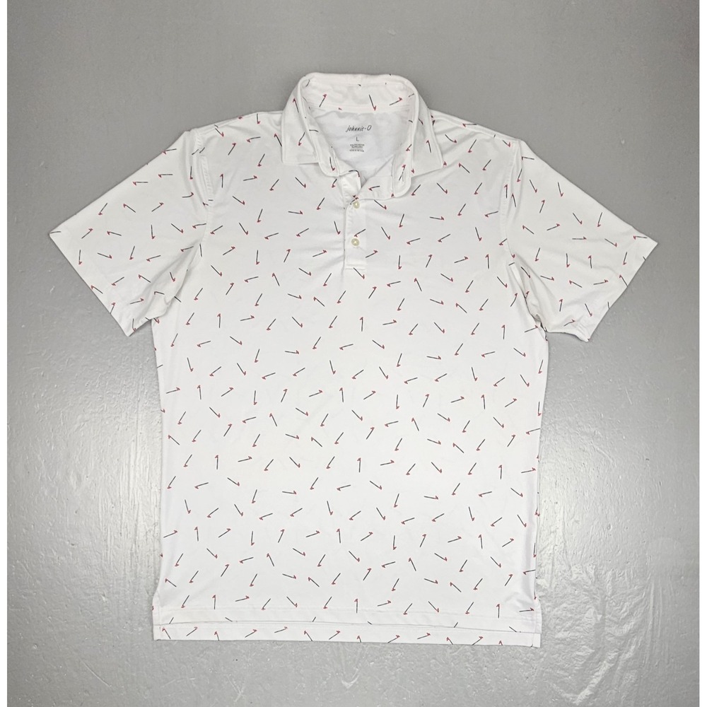 Johnnie-O Polo Shirt Mens XL White Golf Flag AOP Performance Casual Short Sleeve